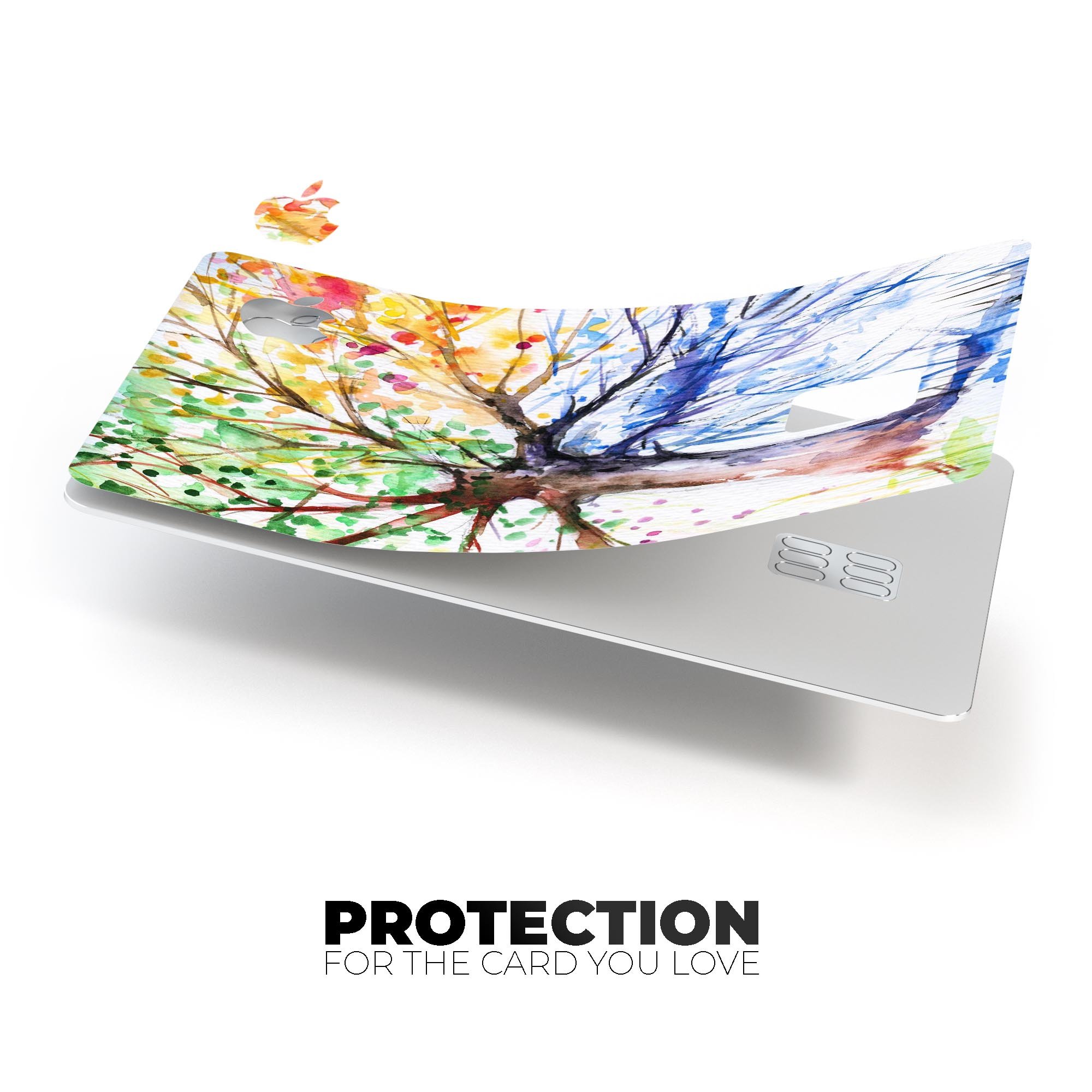 WaterColor Vivid Tree decal skin for Apple Card, showcasing vibrant colors and premium vinyl material.